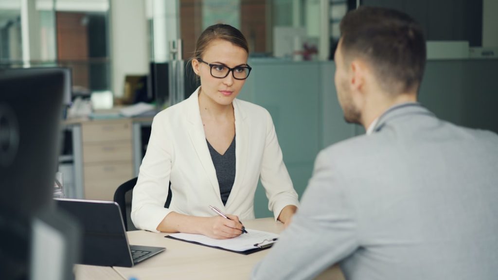 Job interview conversation in an office